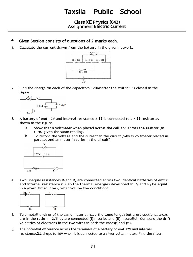 Assignment xii electric current pdf voltage series and parallel