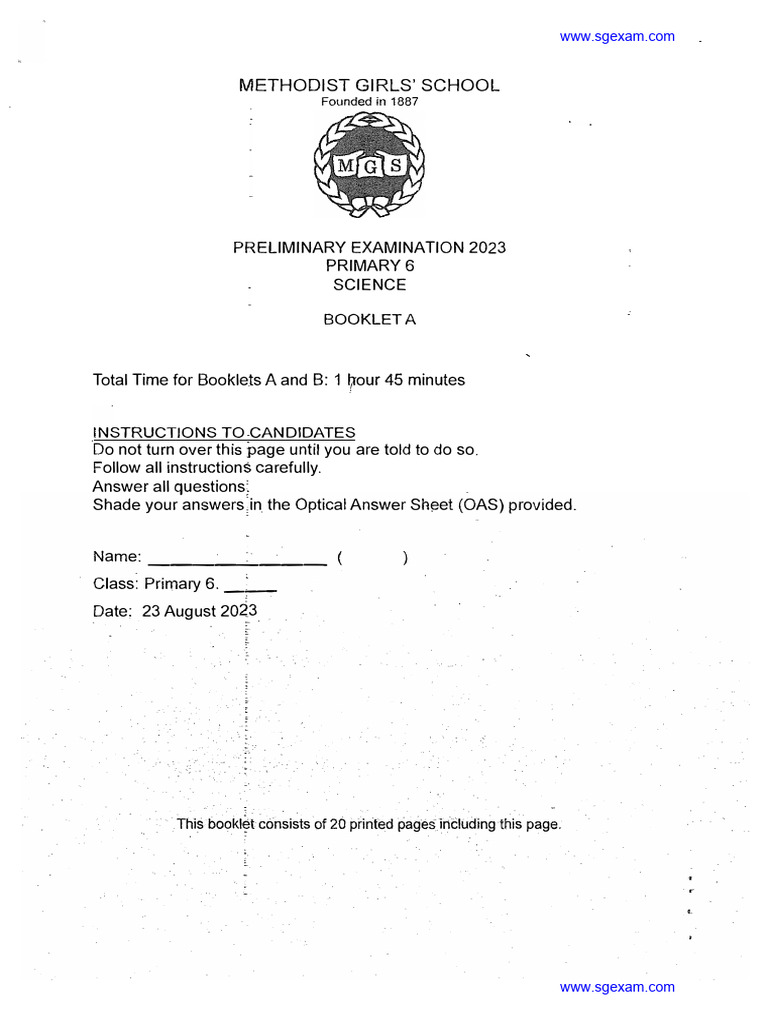 2023 P6 Science Prelim MGS | PDF
