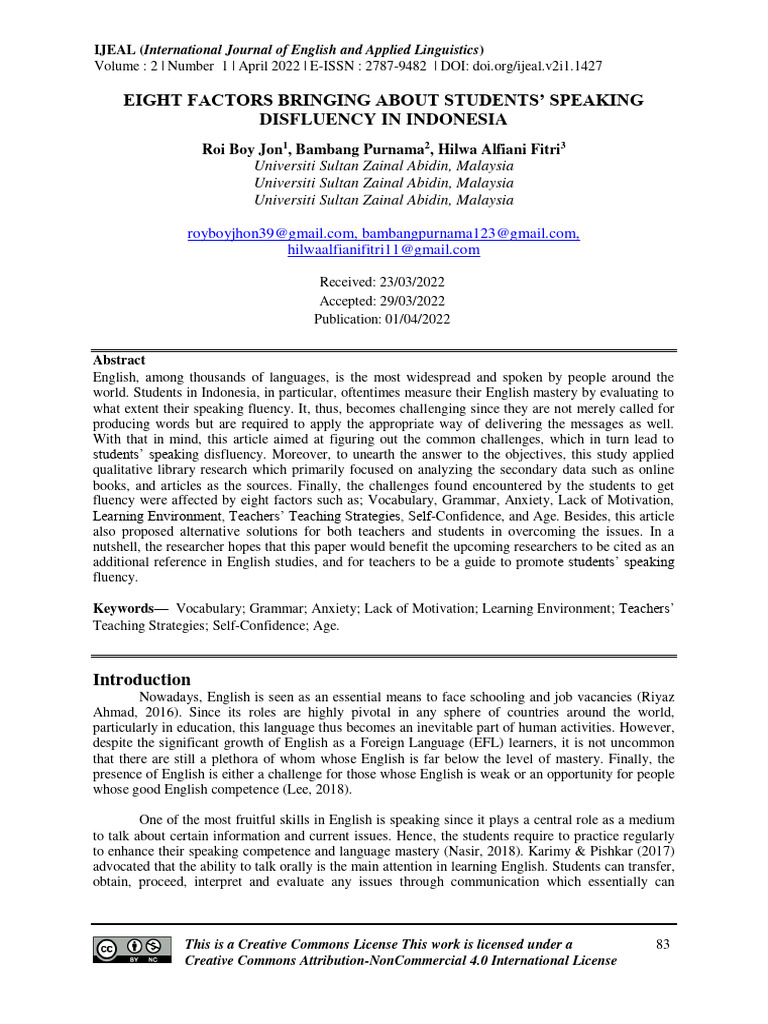 Factors Affecting Students' Speaking Fluency | PDF | English As A ...