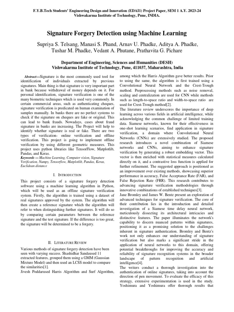 Signature Forgery Detection Project | PDF | Signature | Machine Learning
