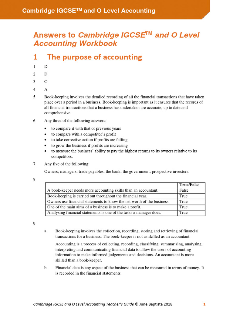 IGCSE Accounting Workbook Answers | PDF | Debits And Credits | Expense