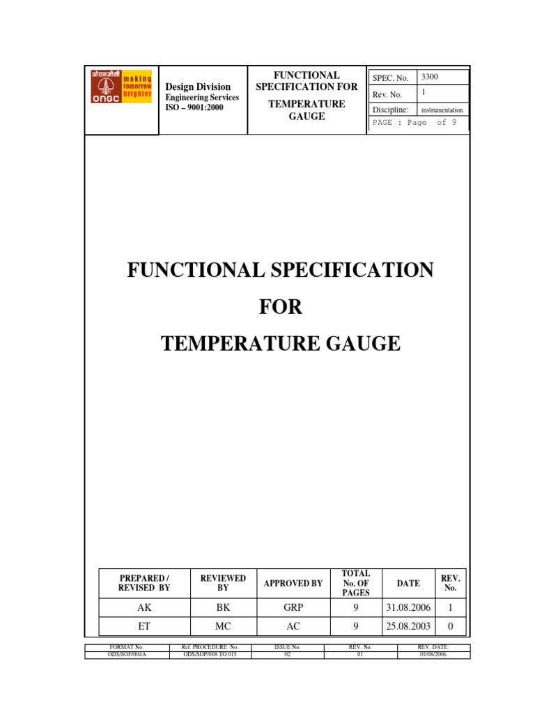 Functional Specification for Temperature Gauge | PDF | Specification ...