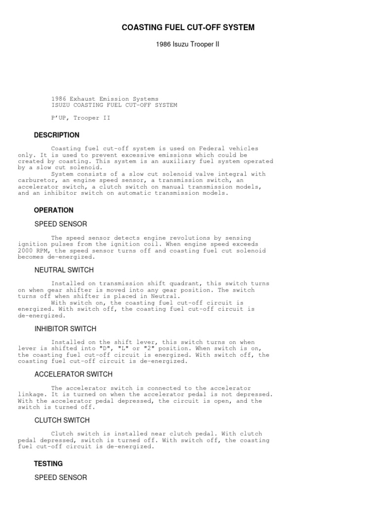 Coasting Fuel CutOff System PDF Throttle Clutch