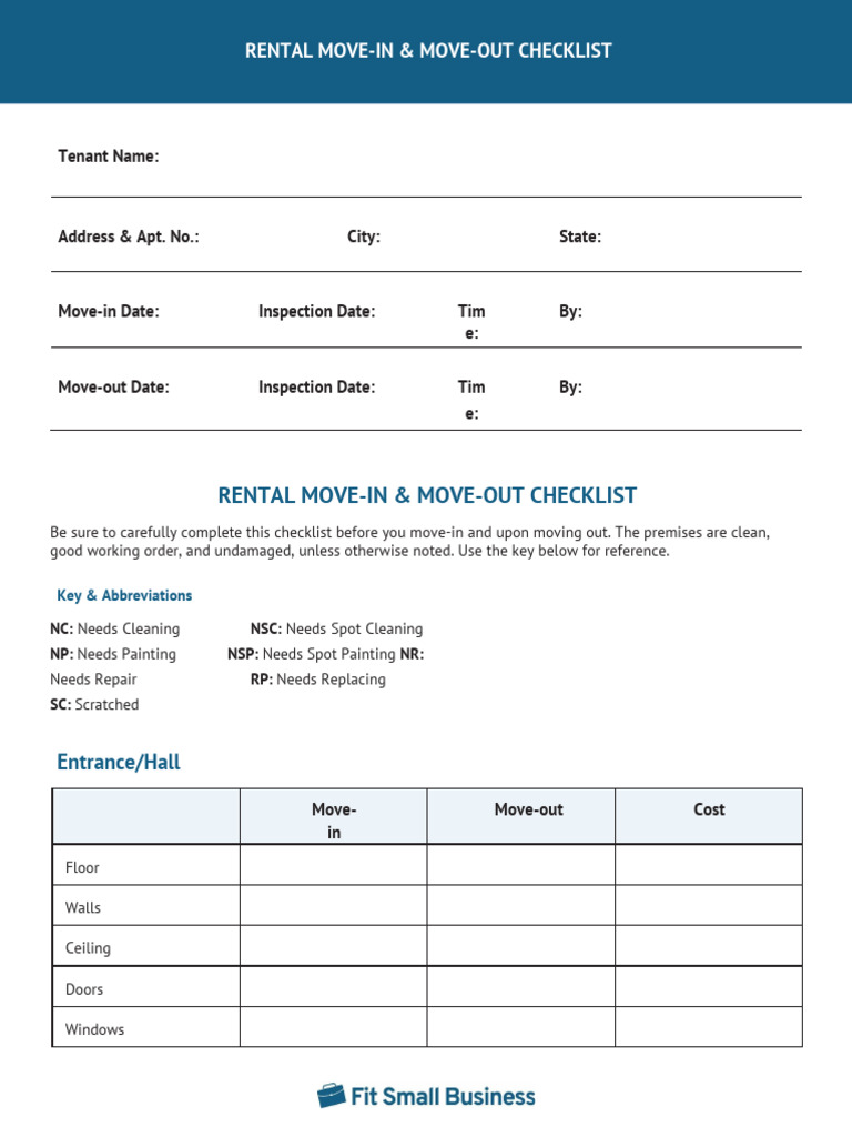 Tenant Move-In/Out Checklist | PDF | Bathroom | Home