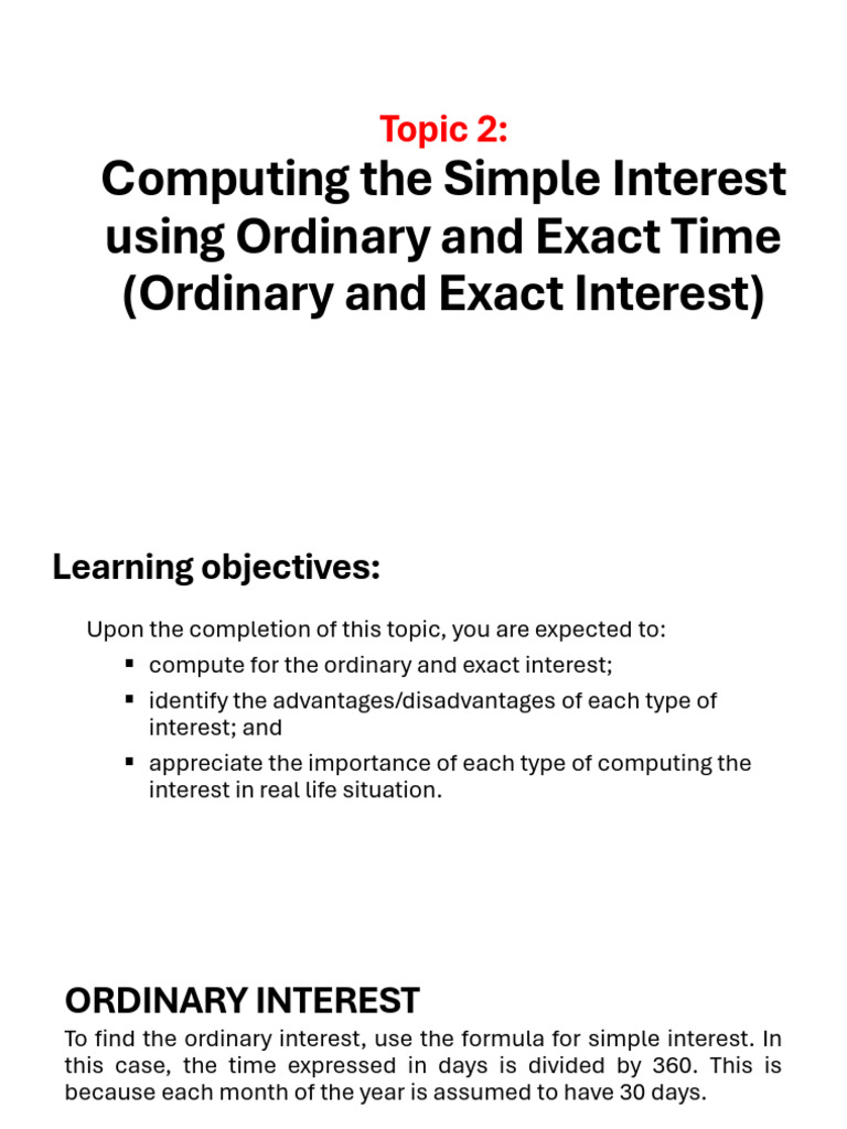 Topic 2 Ordinary and Exact Interest | PDF