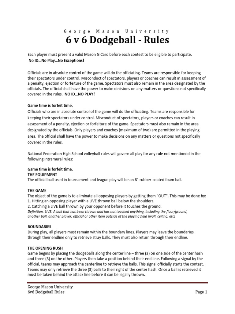 6v6 Dodgeball Rules 12 13 PDF Ball Games Team Sports