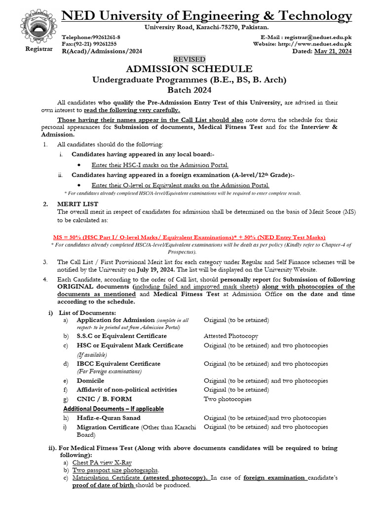 Ist Admission Schedule