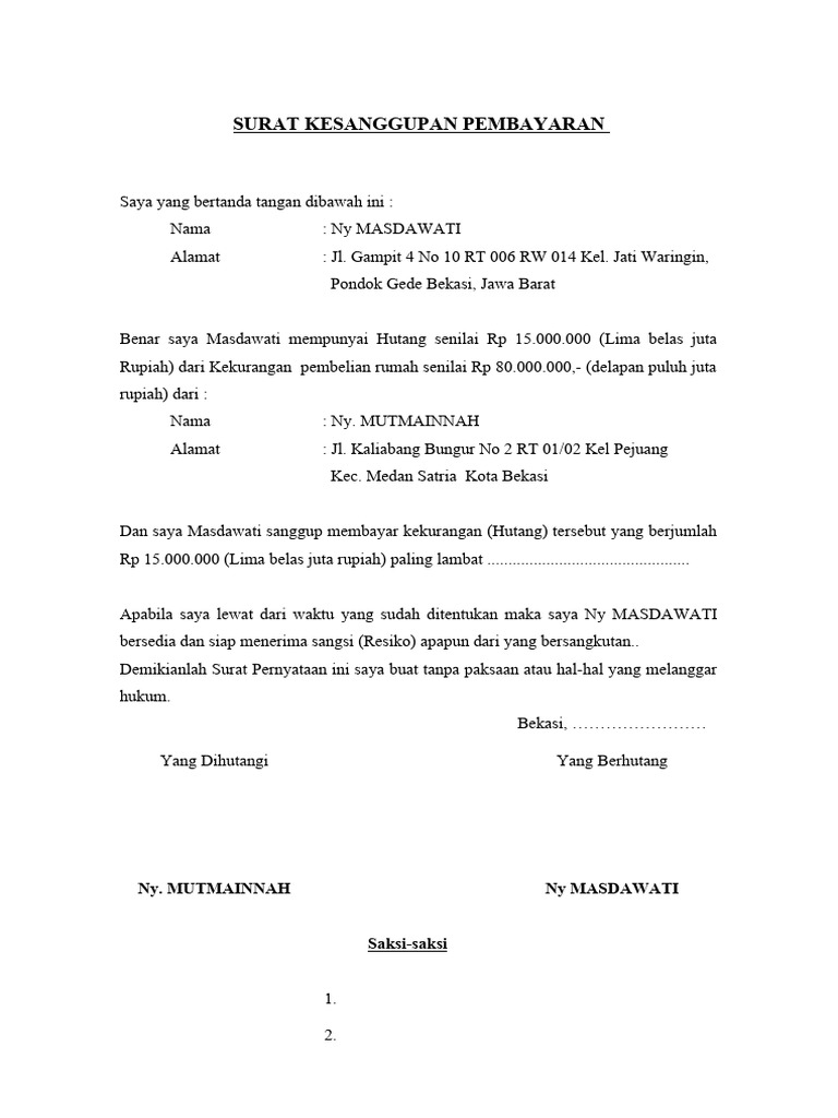 Surat Pernyataan Hutang Piutang Pdf