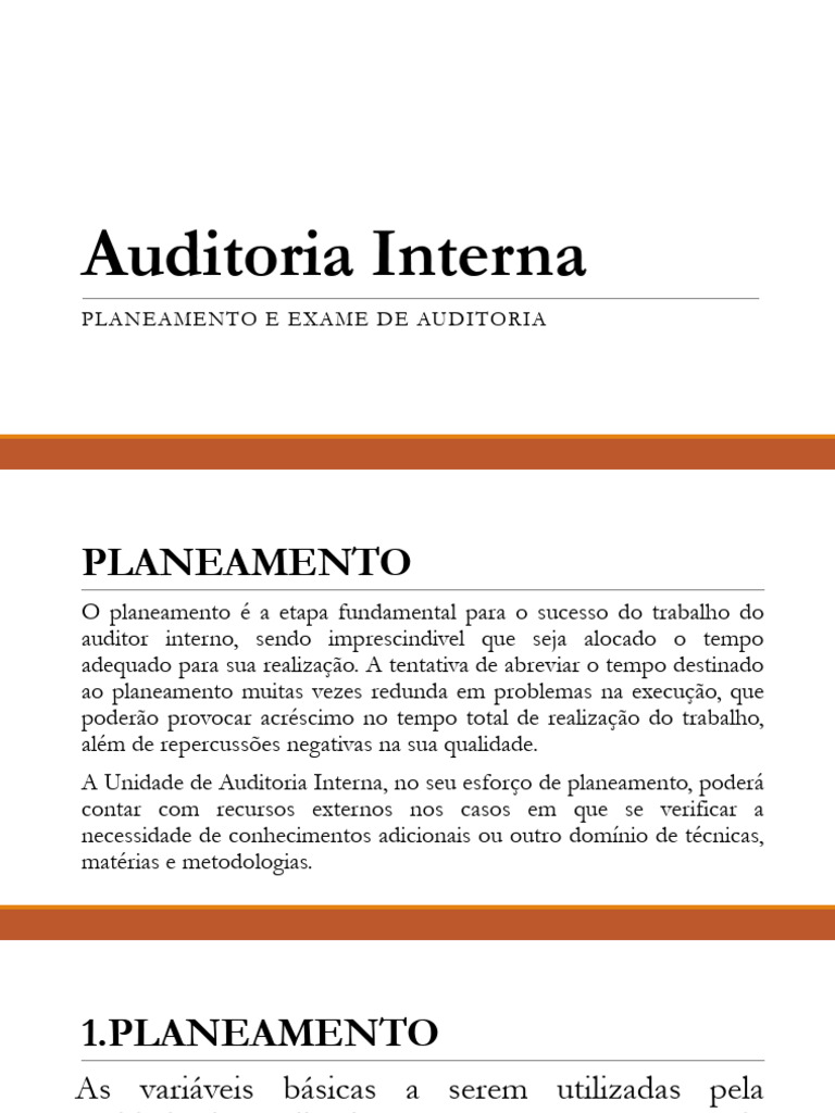 Planejamento e Exame de Auditoria Interna | PDF | Auditoria interna ...