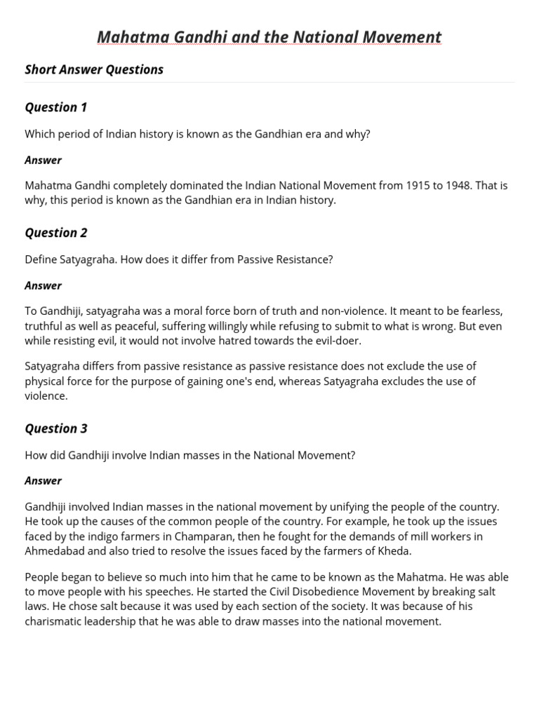 Gandhiji's Role in India's National Movement | PDF | Mahatma Gandhi ...