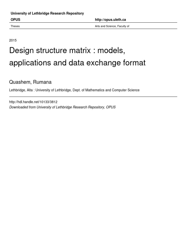 Design Structure Matrix: Models, Applications and Data Exchange Format ...