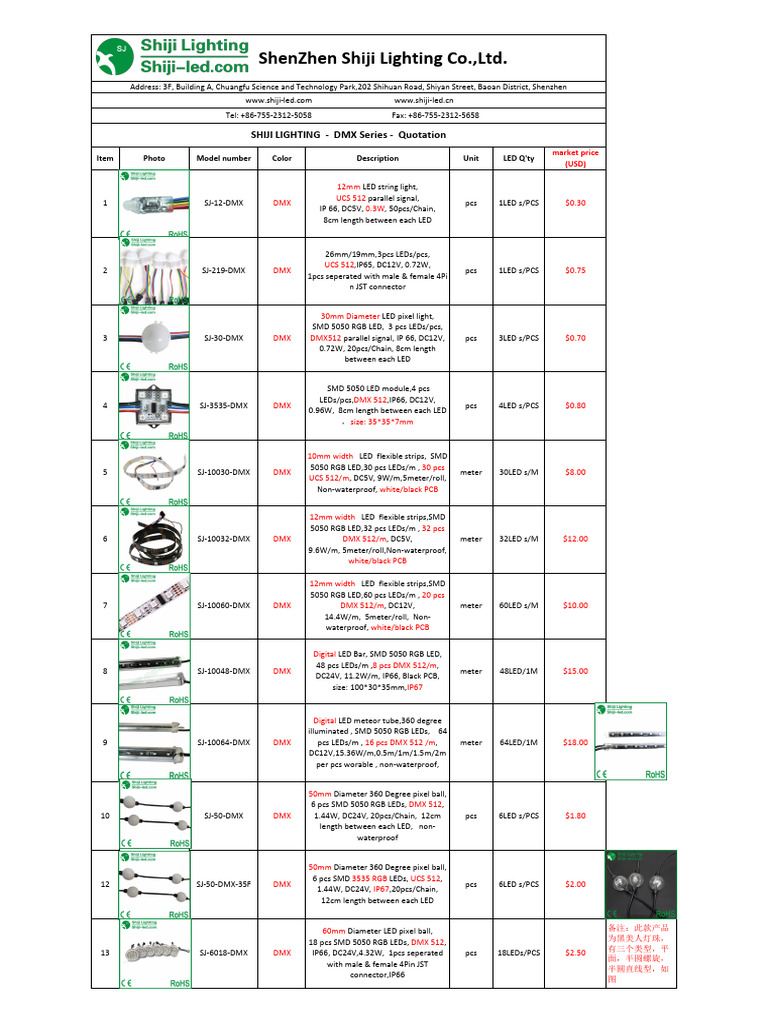DMX LED Lighting Quotation List | PDF | Rgb Color Model | Optics