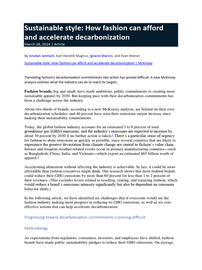 Fashion's Path to Decarbonization | PDF | Climate Change Mitigation ...