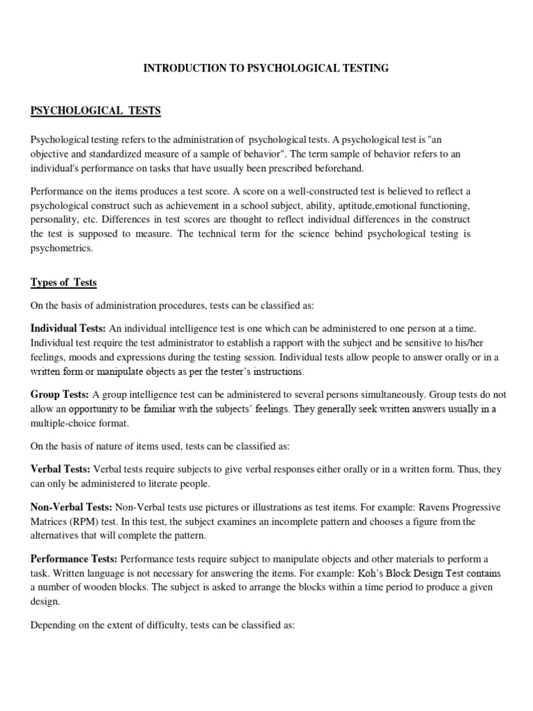 Intro to Psychological Testing | PDF | Psychological Testing | Validity ...