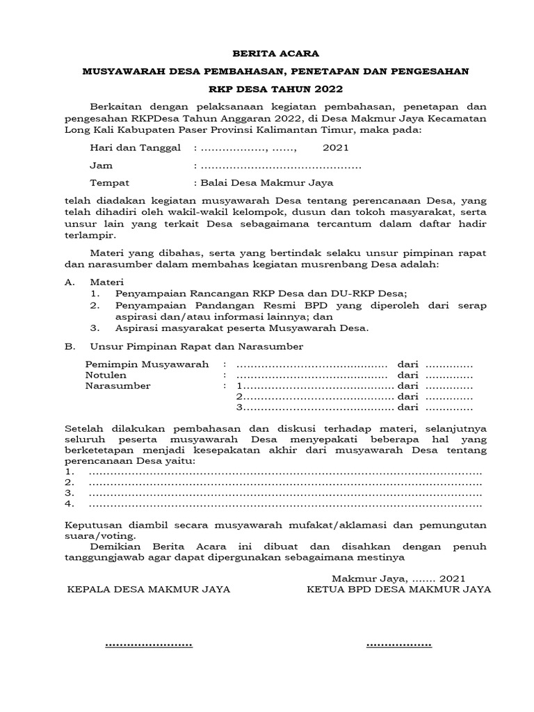 Notulen Musdes RKP Desa 2022 | PDF