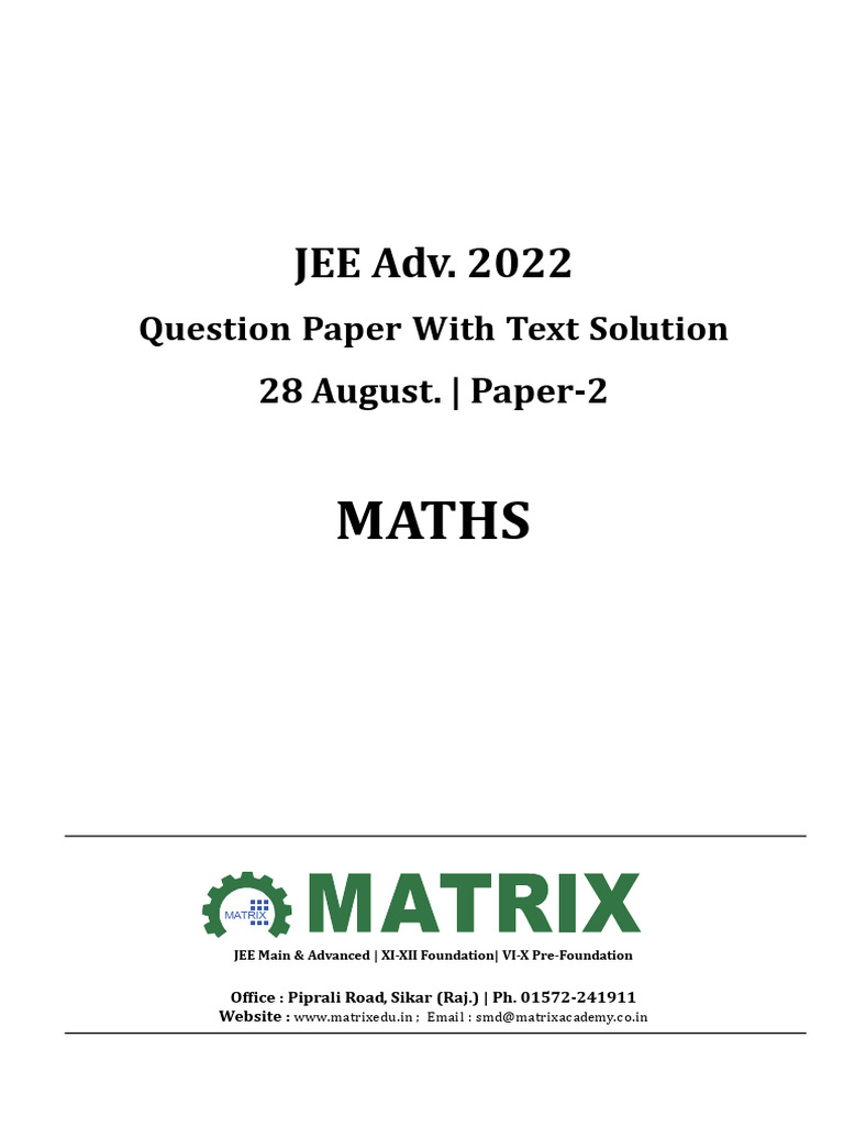 JEE Advanced 2022 Paper-2 Maths Solutions | PDF | Complex Number | Numbers