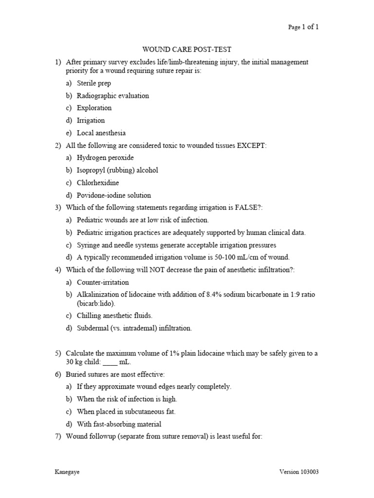 Self paced modules wound care post test pdf wound surgical suture