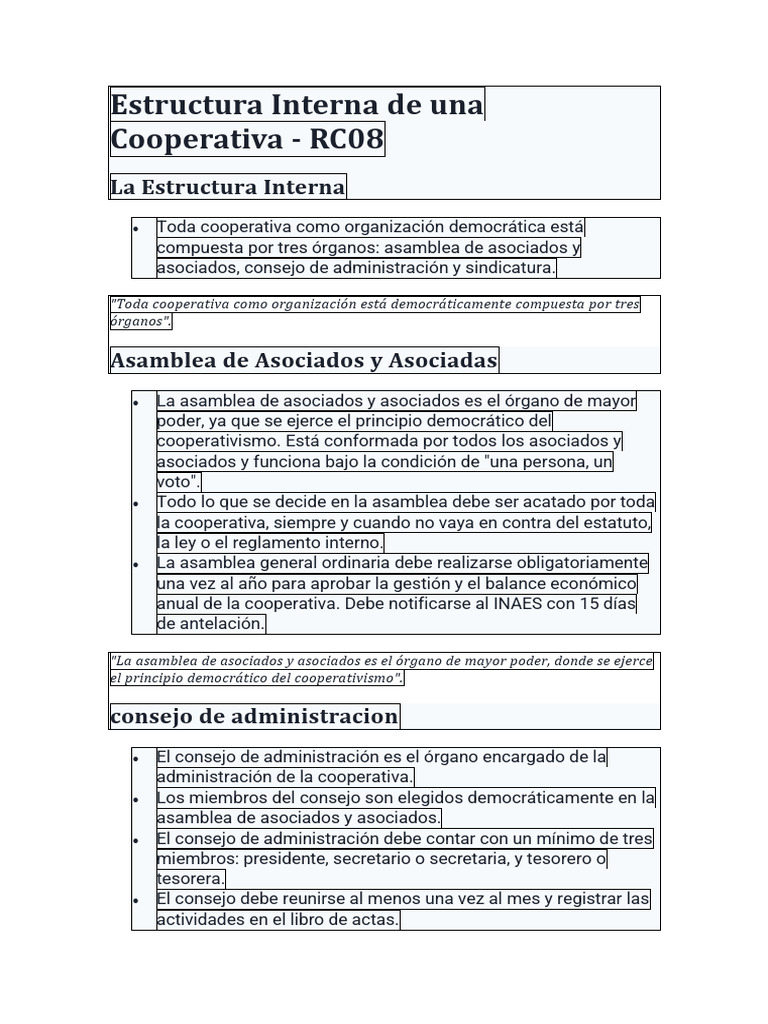 Estructura Interna de Una Cooperativa | PDF