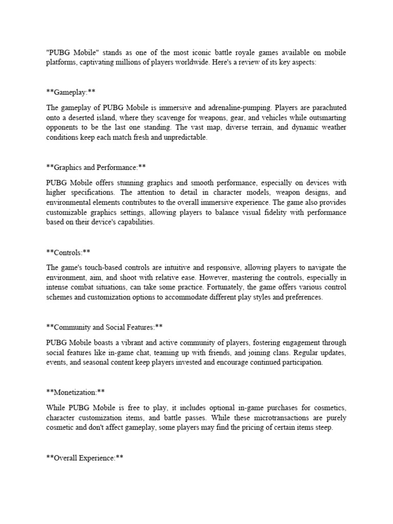 Review On PUBG Mobile | PDF