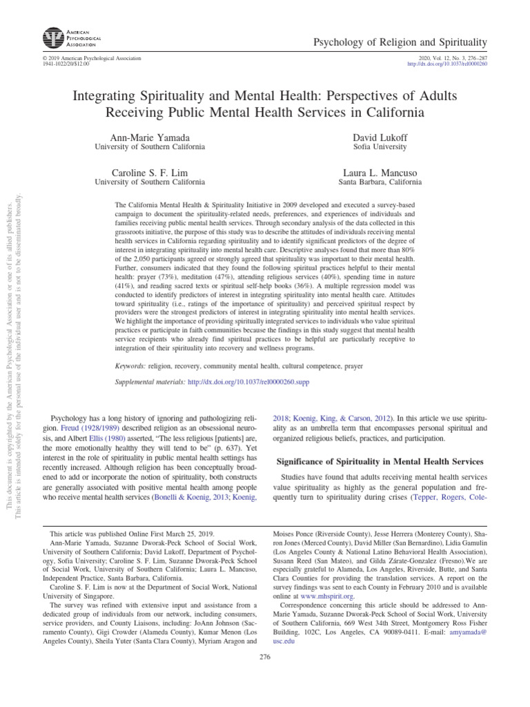 Integrating Spirituality and Mental Health | PDF | Mental Disorder ...