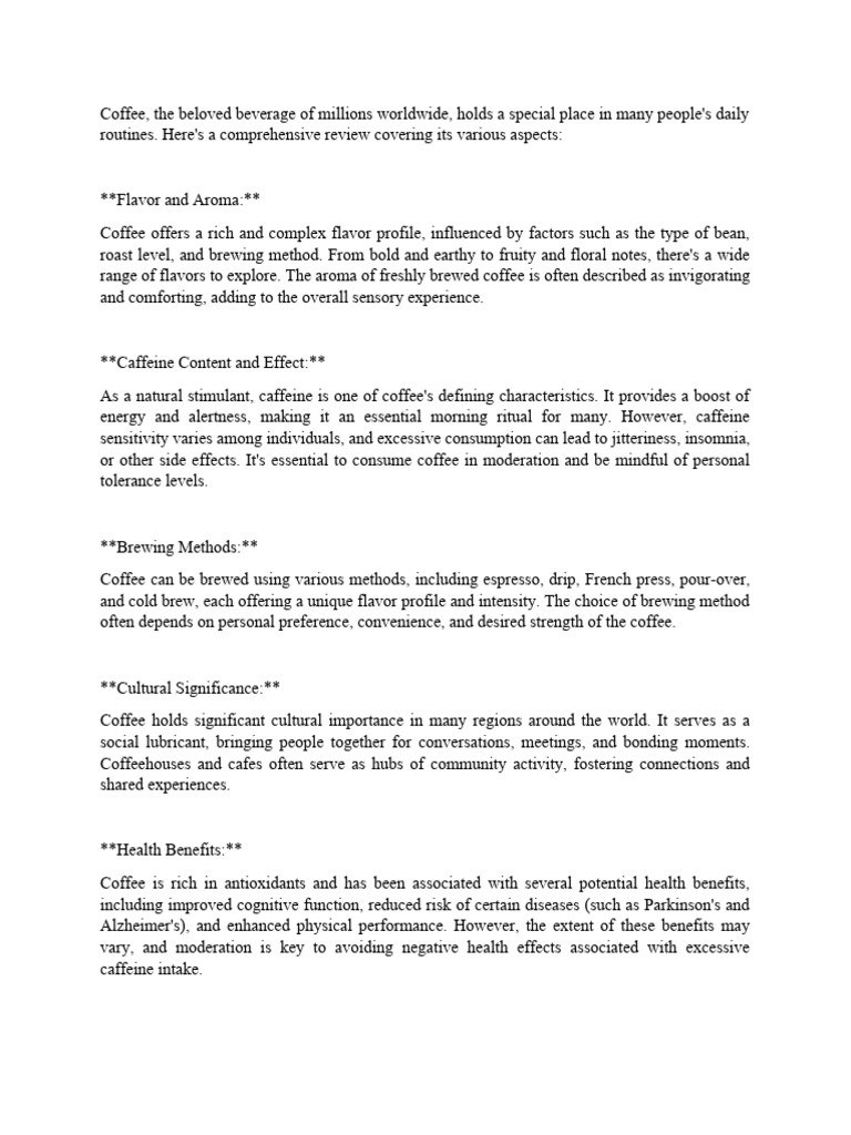 Review On Coffee Download Free PDF Coffee Caffeine