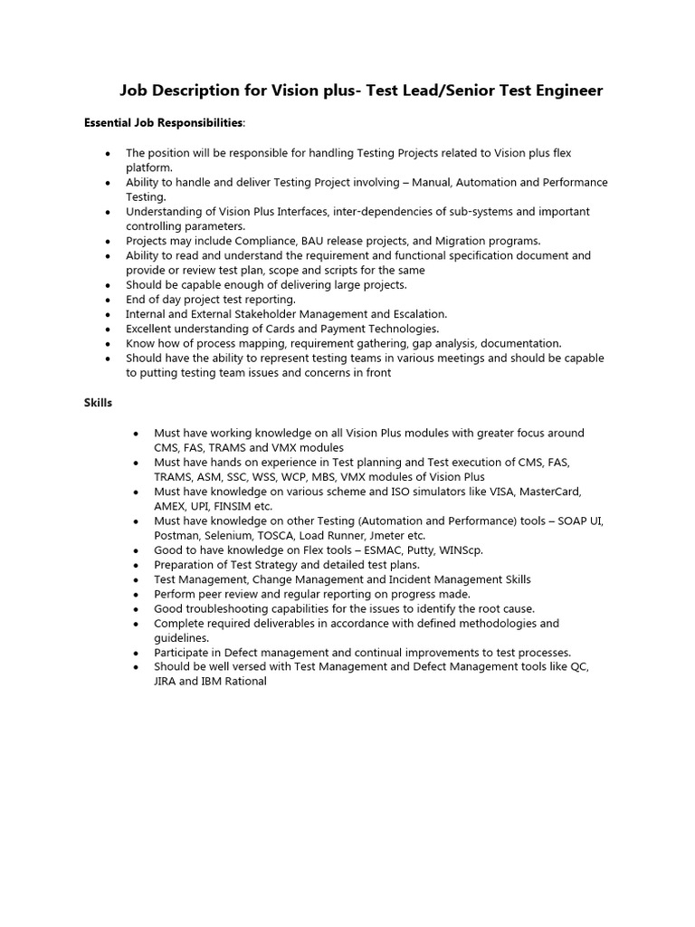 JD for vision plus testingFirst Data(Fiserv) Download Free PDF