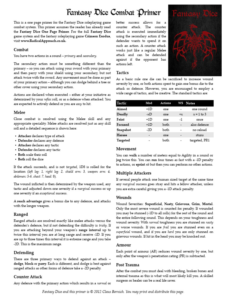 Fantasy Dice Combat System Guide | PDF