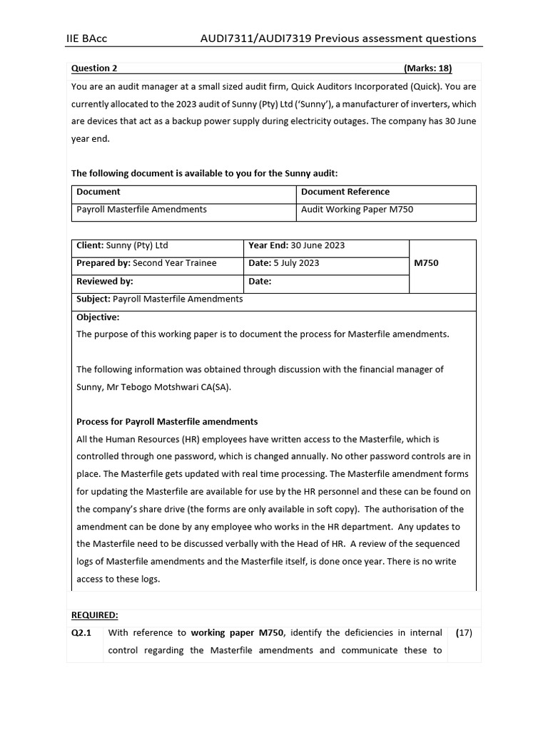 Payroll Masterfile Audit Deficiencies Report | PDF | Audit | Business