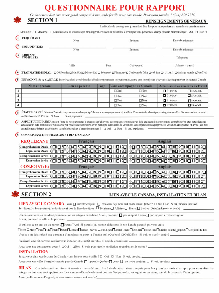 Acces Canada Questionnaire | PDF