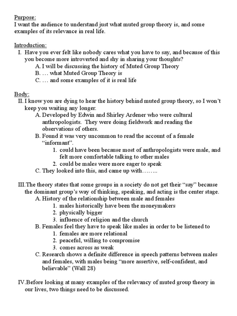 COMM 201 Muted Group Theory Outline PDF Critical Theory Science