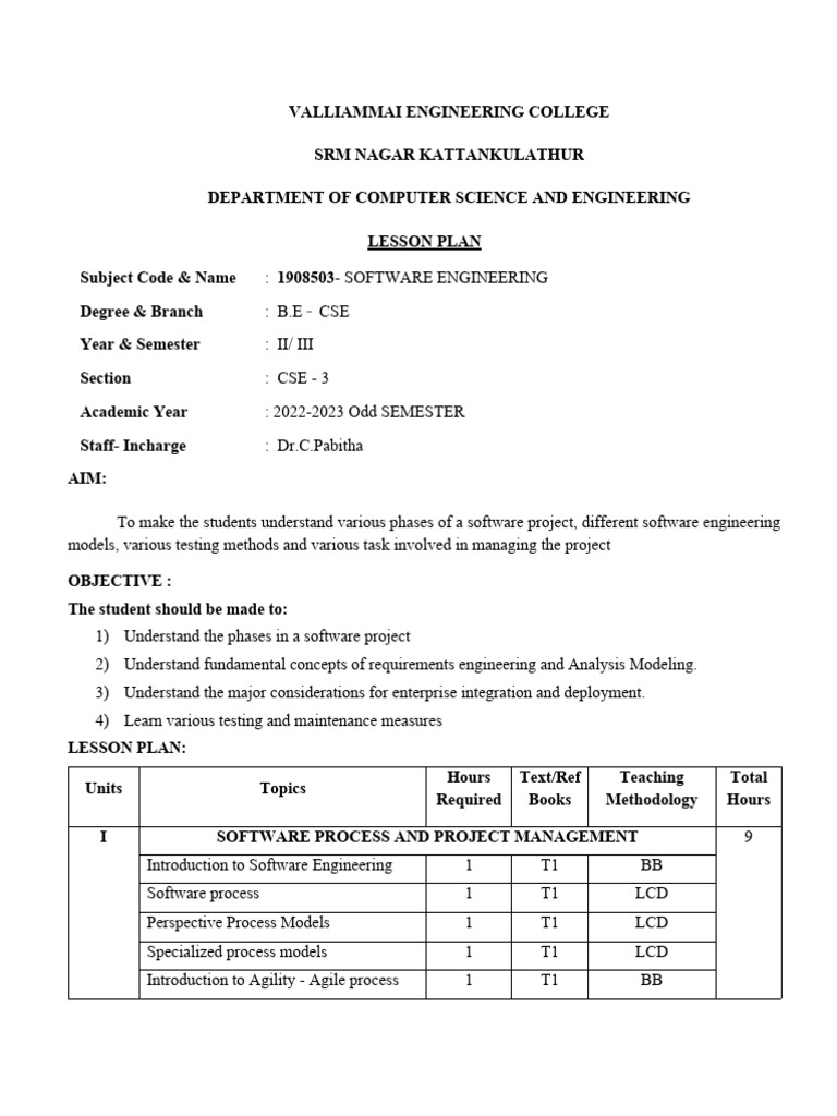 Se lesson plan pdf software development process software testing