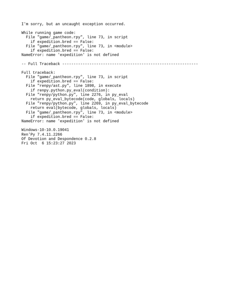 Ren'Py NameError: Expedition Undefined | PDF | Technology & Engineering