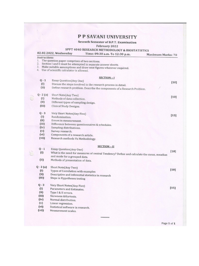 SPPT4040 Research Methodology and Biostatistics | PDF