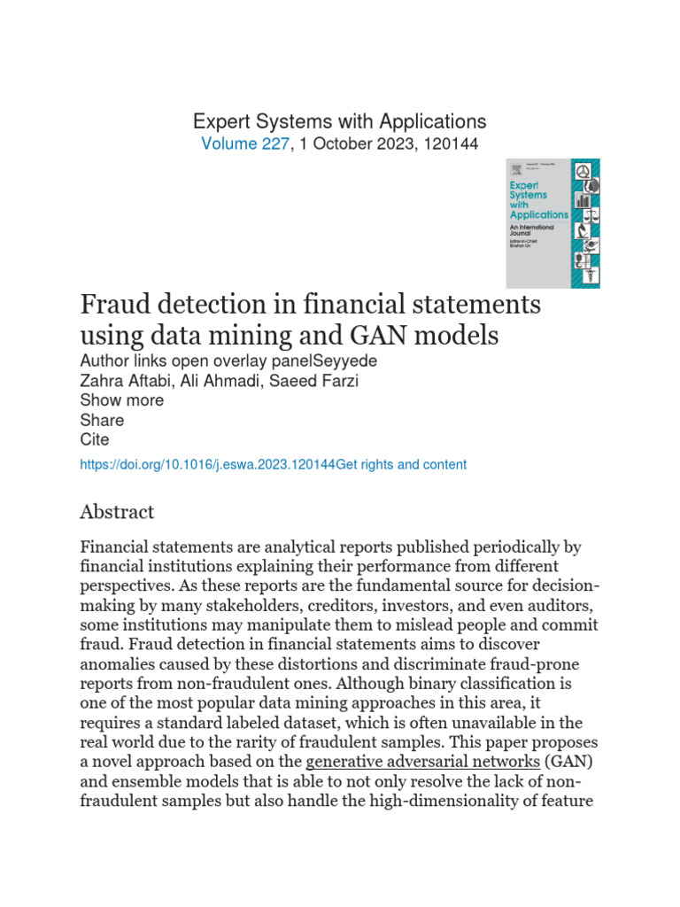 Fraud Detection in Financial Statements | PDF | Machine Learning | Audit