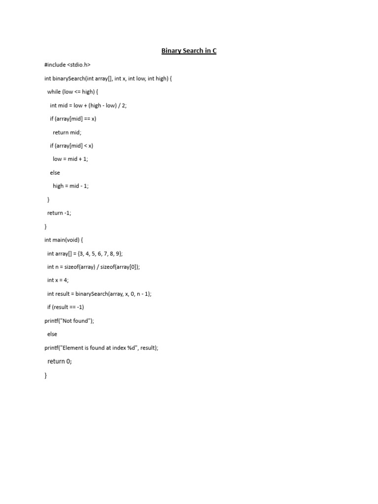 Binary Search in C | PDF
