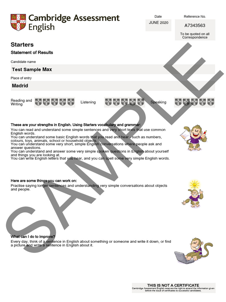 English starters sample statement of results pdf english language