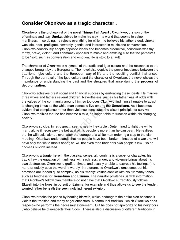 Okonkwo as a tragic character pdf anger