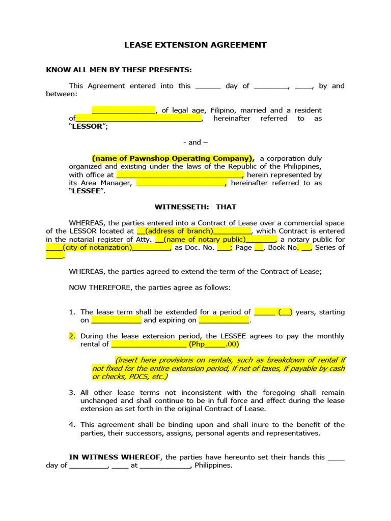 Lease Extension Agreement Template | PDF | Lease | Civil Law (Legal System)