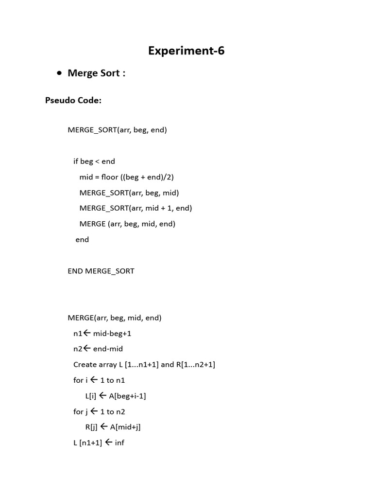 Merge Sort Algorithm Implementation | PDF