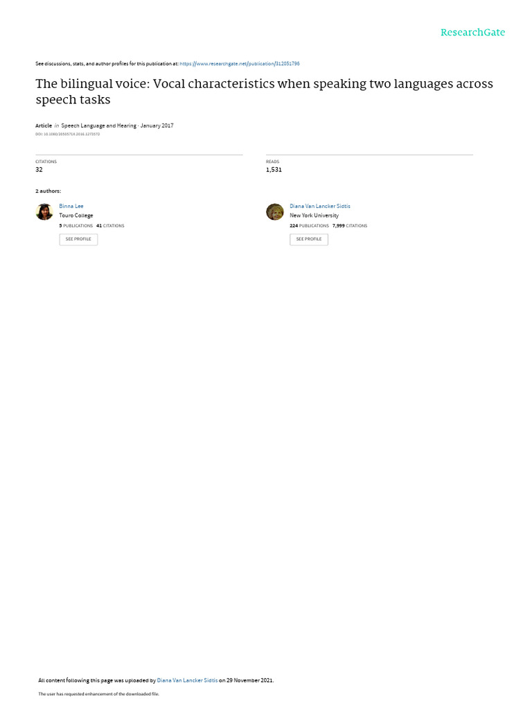 The Bilingual Voice Vocal Characteristics When Speaking Two Languages