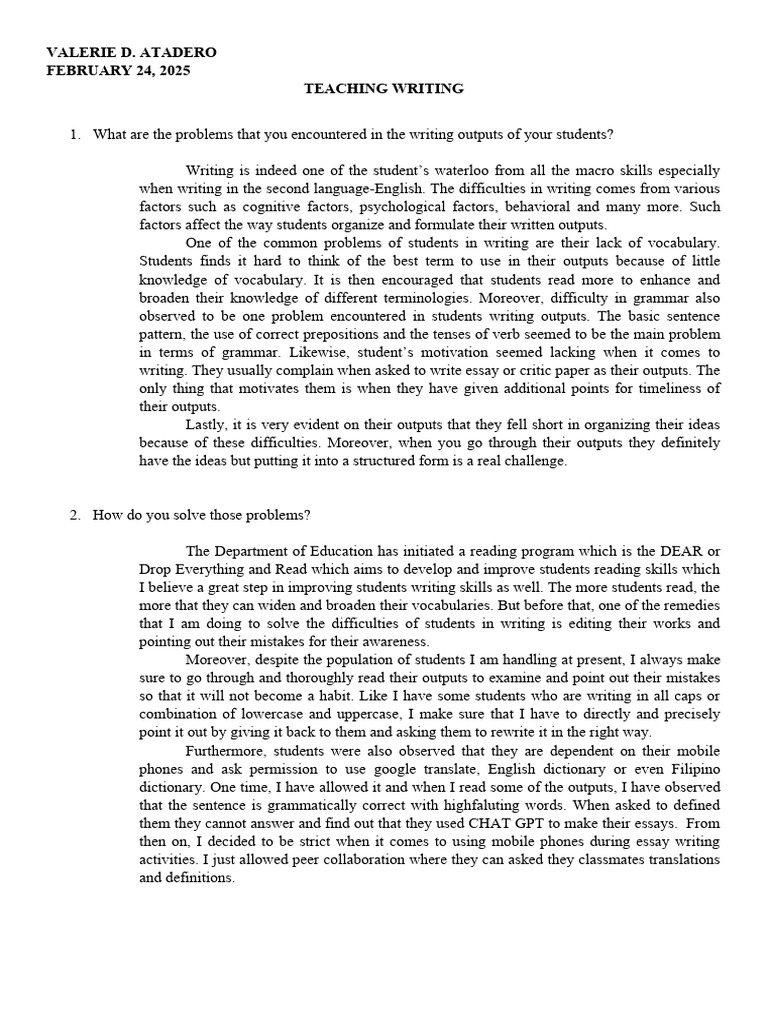 Teaching Writing Pdf Knowledge Vocabulary