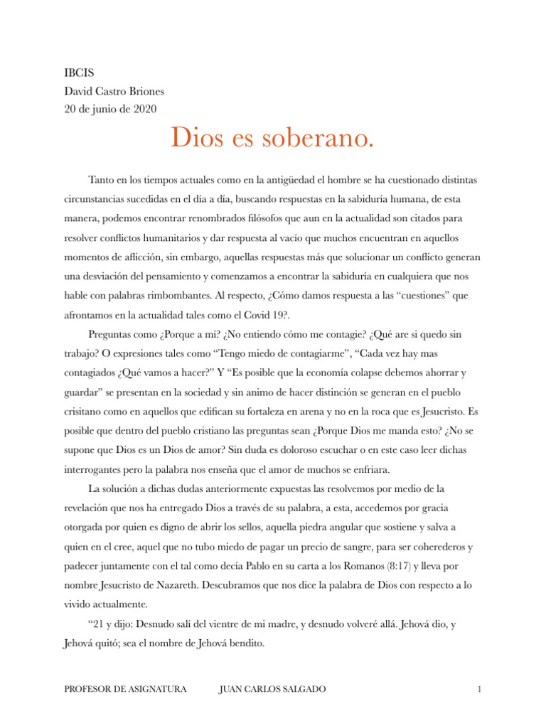 La Soberanía de Dios en el Sufrimiento | PDF | Libro de trabajo | Satán