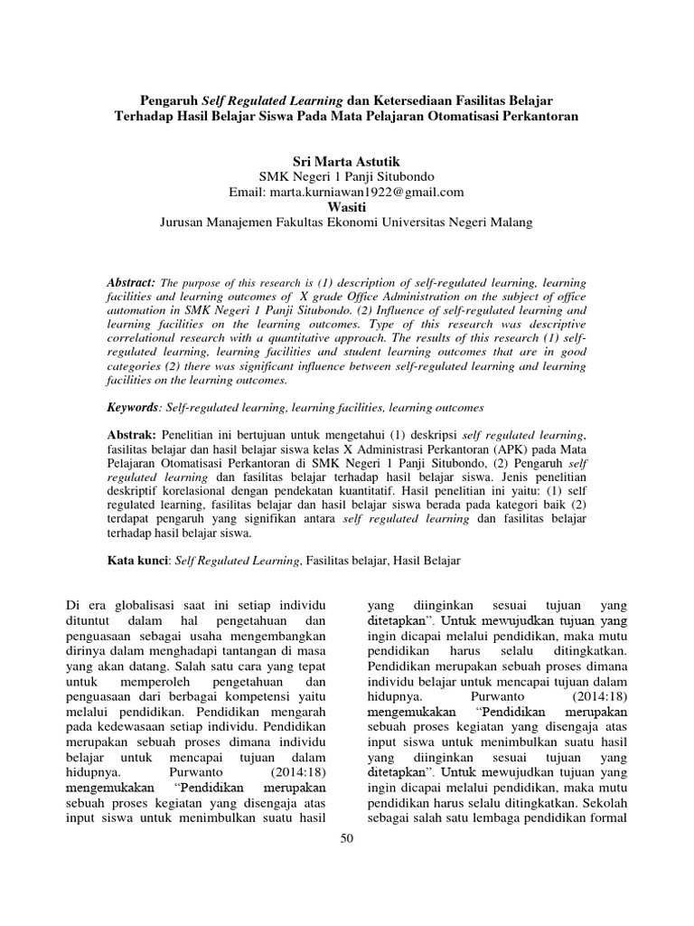 Pengaruh Self Regulated Learning pada Hasil Belajar | PDF | Karier ...