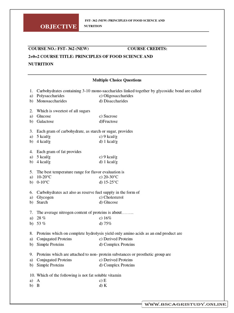 FST 362 All Objectives Qu. | PDF | Carbohydrates | Glucose