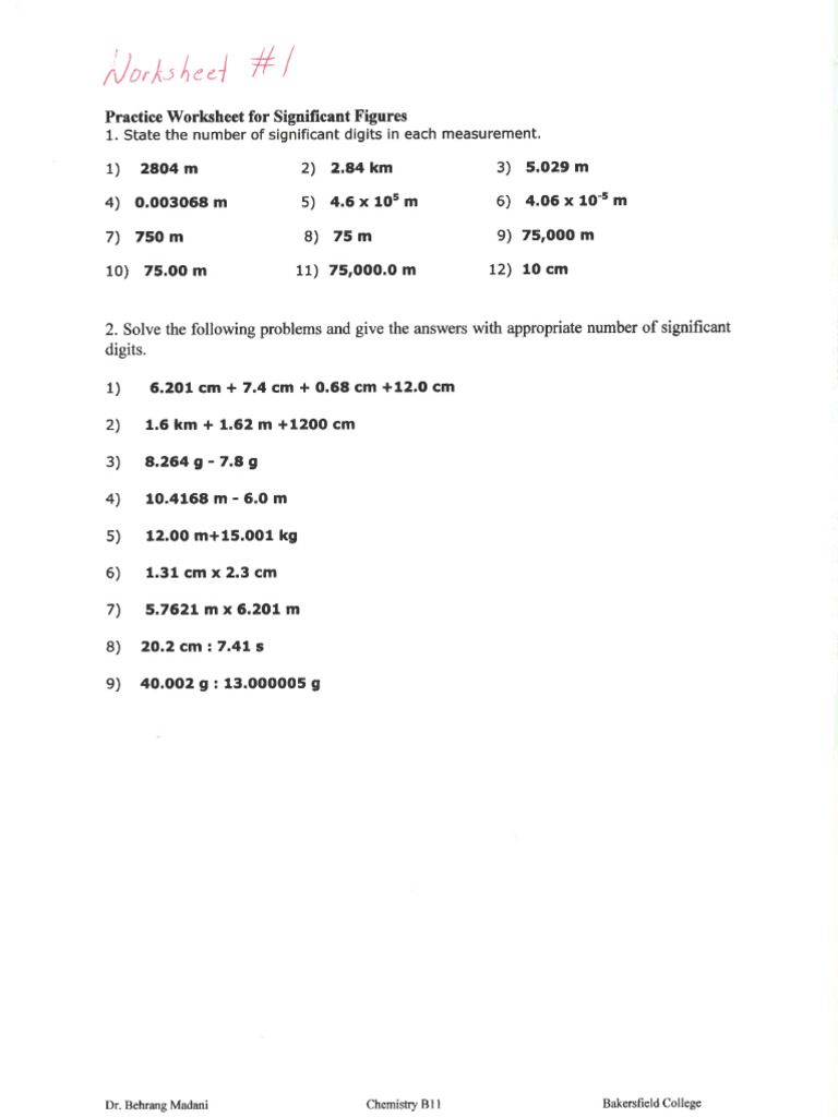 Worksheet #1 - Answer Key | PDF