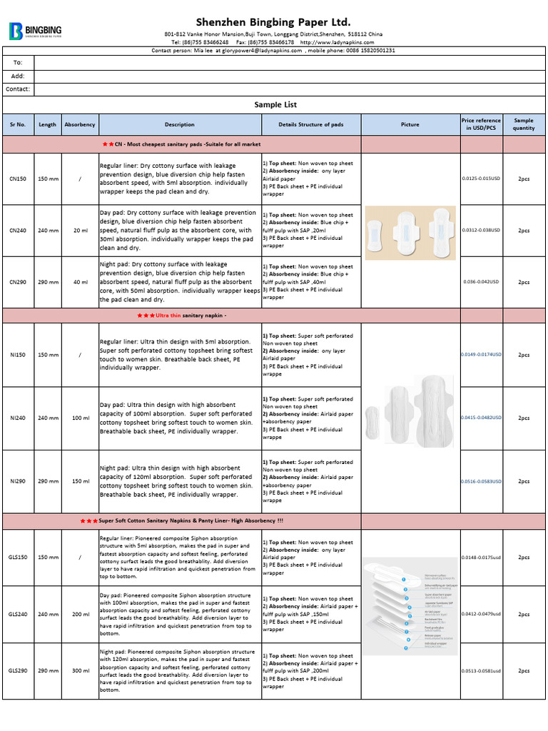Free Sample List From Bingbing | PDF | Paper | Rayon