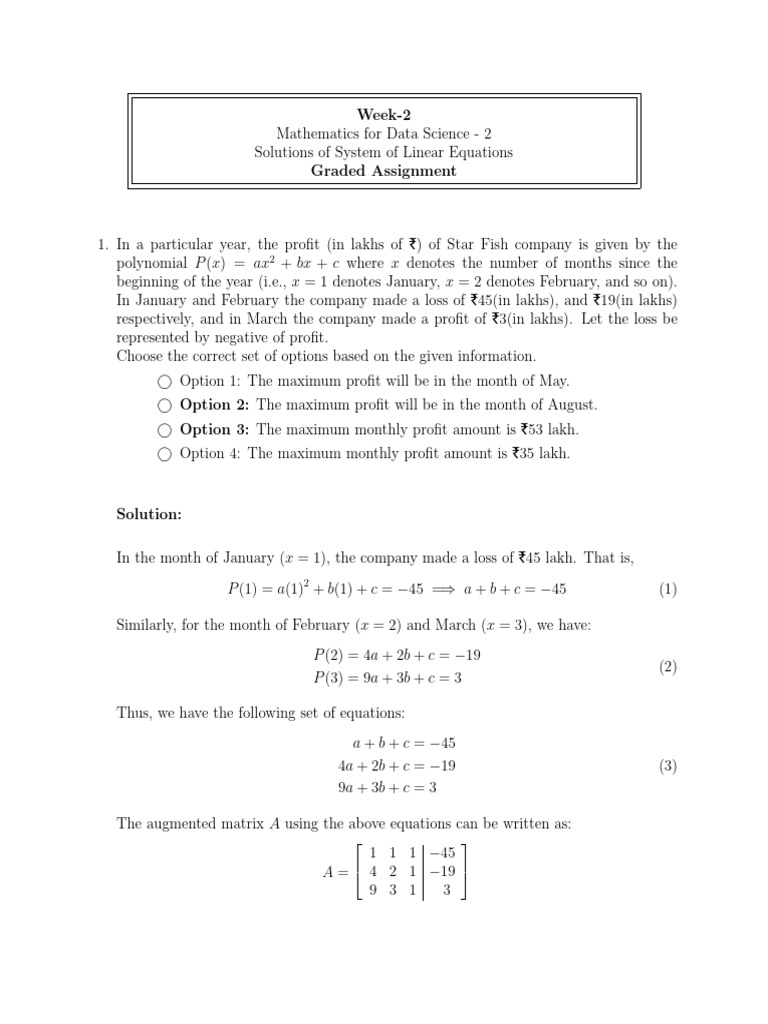 Mathematics For Data Science 2 - Week 2 GA | PDF | Equations ...