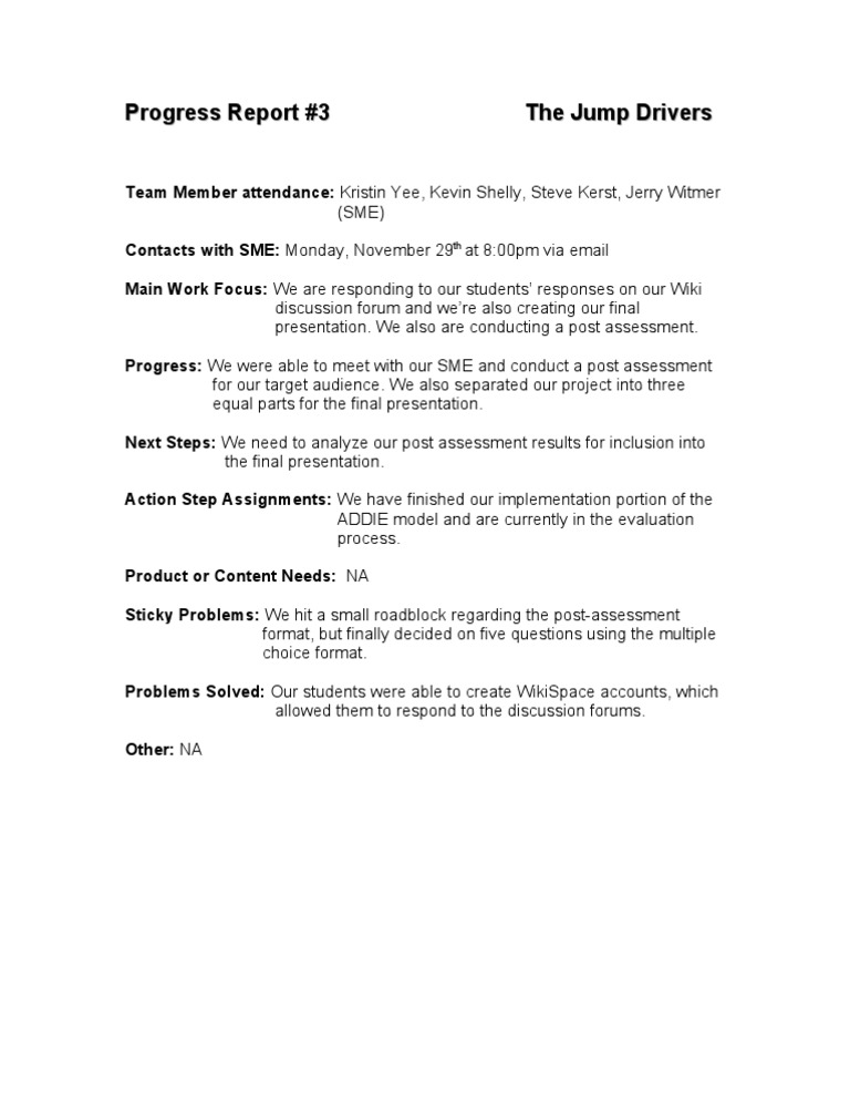 Jump Drivers Progress Report #3 | PDF | Career & Growth | Art
