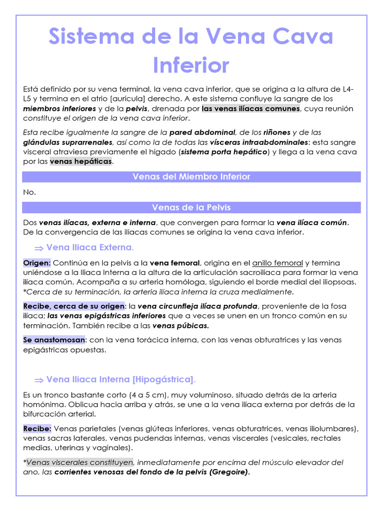 Sistema de La Vena Cava Inferior | Descargar gratis PDF | Abdomen | Pelvis
