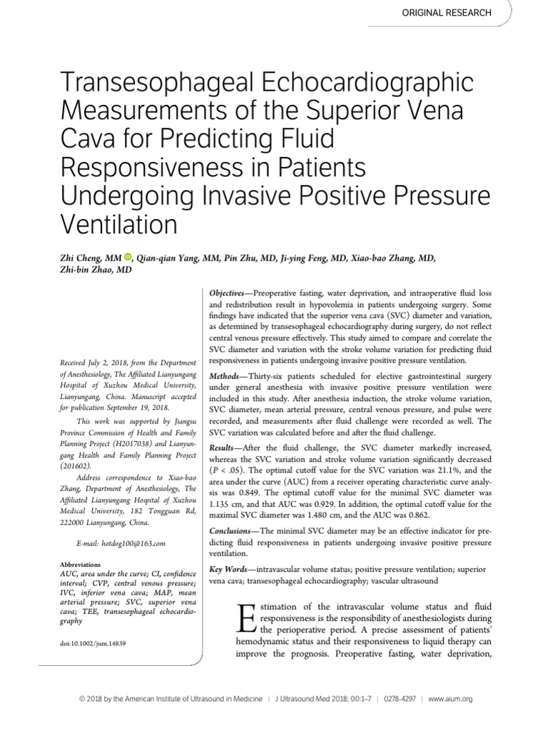 SVC Measurements for Fluid Responsiveness | PDF | Blood Pressure ...